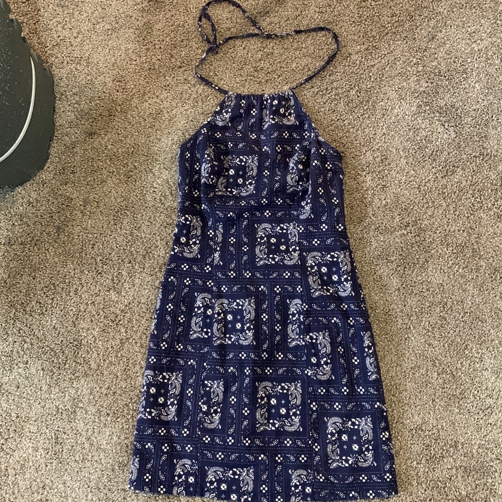 Urban outfitters linen paisley print halter mini dress size 2